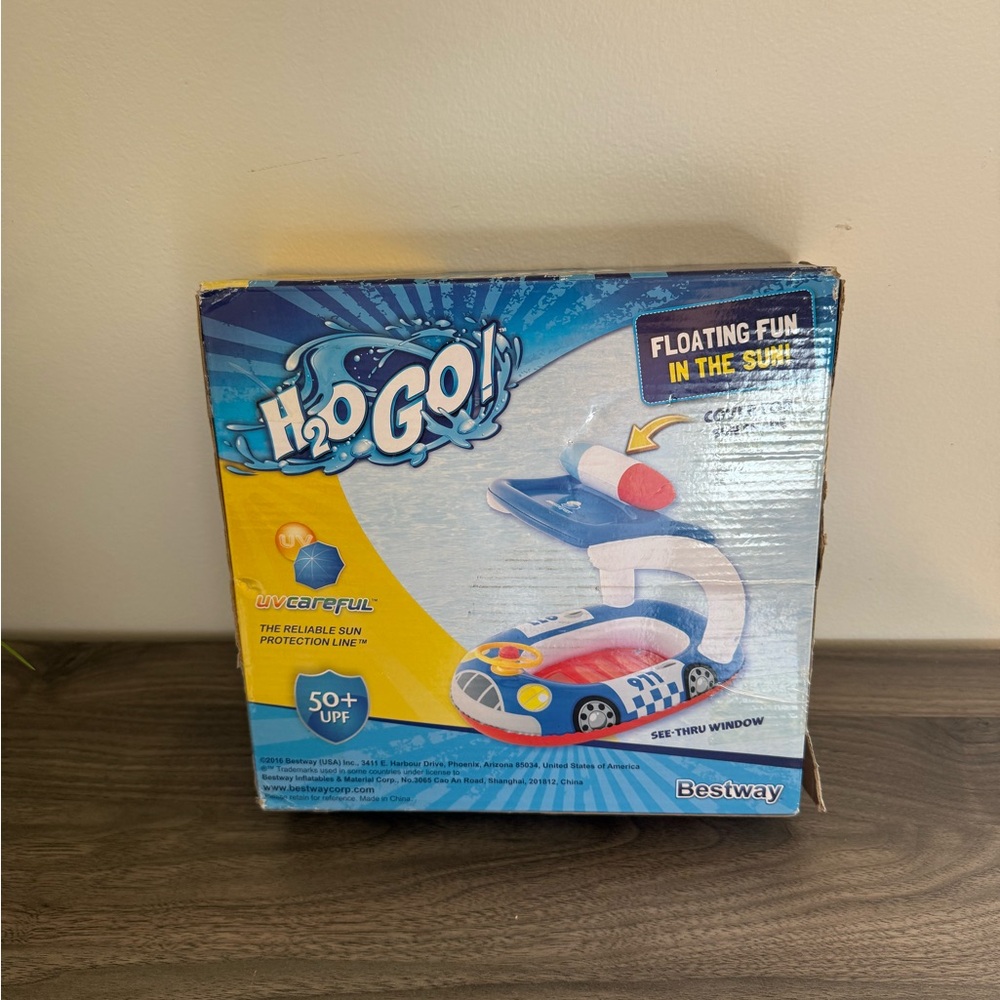 H2O GO! Inflatable Covered Swimming Pool Float UV Careful, Blue